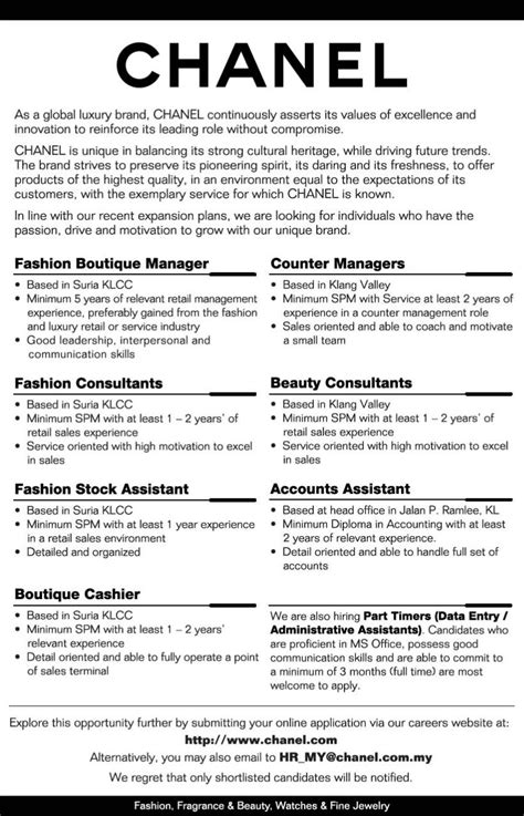 chanel vacantes|chanel job description.